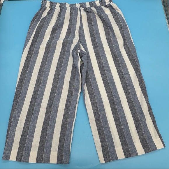 Lauren Conrad Linen Blend Wide Leg Cropped Pants Tan White Stripes New Womens XL - Picture 2 of 9